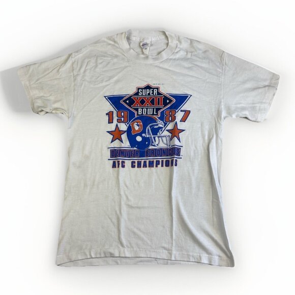 VTG 1987 AFC CHAMP Denver Broncos Super Bowl Shirt Youth L 80s NFL USA MADE * - Picture 1 of 16